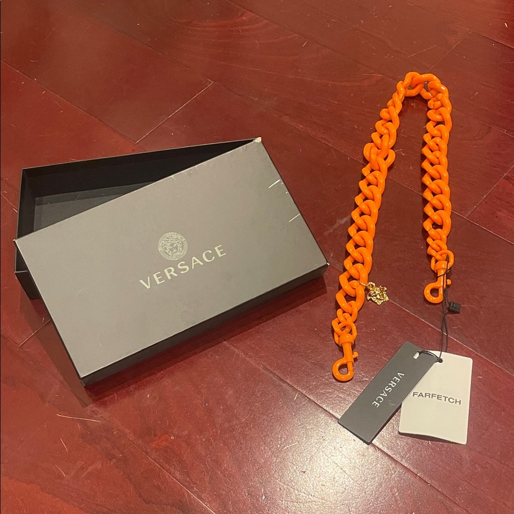 NWT VERSACE Gold LA MEDUSA Orange Acrylic Bag Purse Chain Link Handbag STRAP